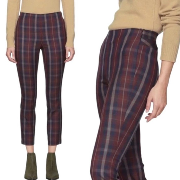 RAG & BONE Pants - RAG & BONE Simone Burgundy Navy Grey Plaid High Rise Ankle Cropped Pants Size 4